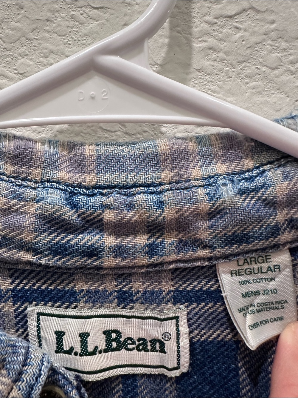 Vintage L.L. Bean Men's Blue and Cream Plaid Button-Down Shirt - Picture 2 of 4